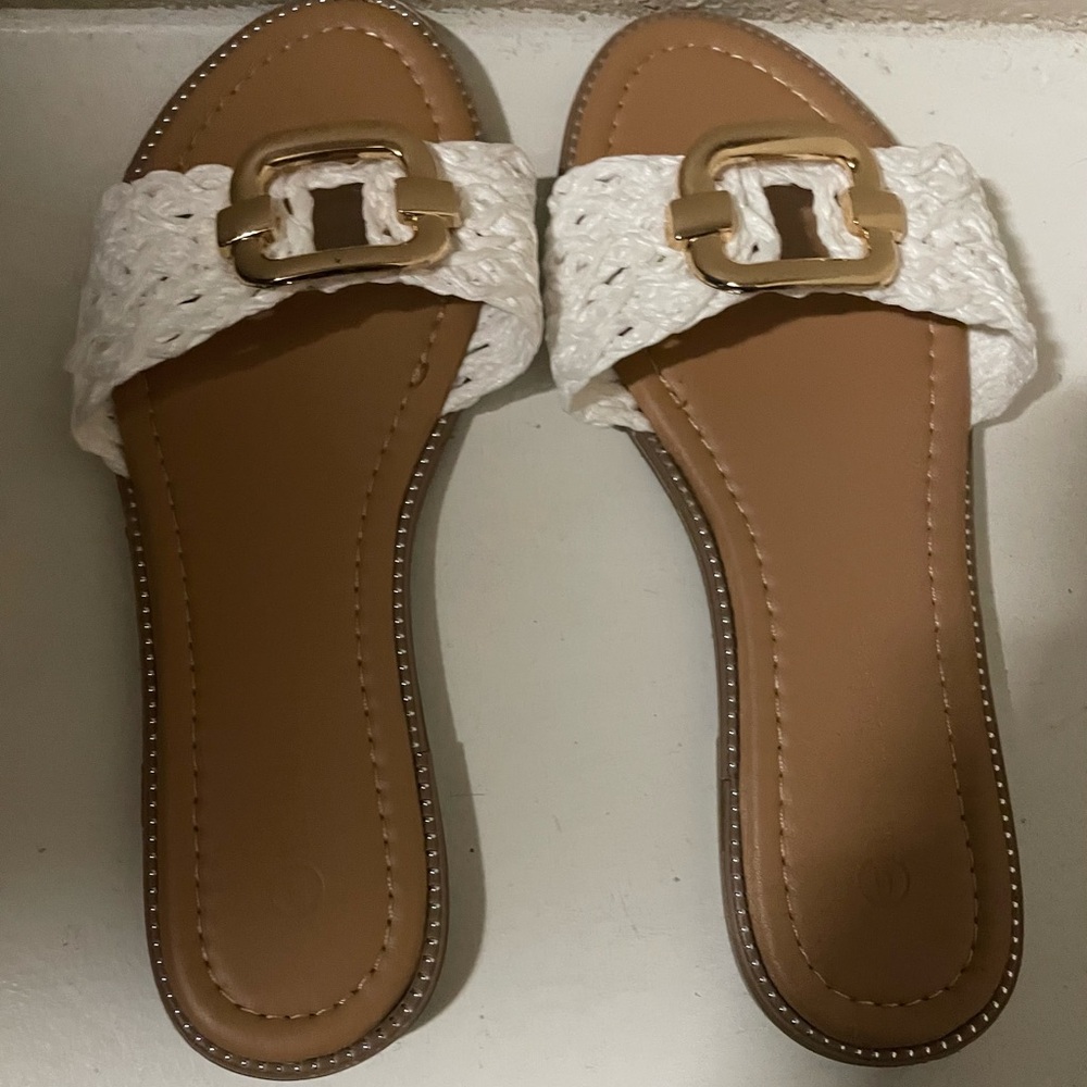 Elegant White Woven Slide Sandals